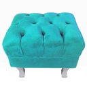 Ver imagem 3 de Kit 3 Puffs Retrô Luis XV Capitonê Suede Azul Tiffany Pés Branco