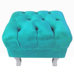 Kit 3 Puffs Retrô Luis XV Capitonê Suede Azul Tiffany Pés Branco - 3