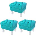 Ver imagem 1 de Kit 3 Puffs Retrô Luis XV Capitonê Suede Azul Tiffany Pés Branco