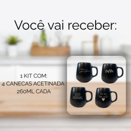 Jogo 4 Caneca Bojuda 260ml Porcelana Fosca para Cappuccino - Preta - 6