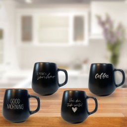 Jogo 4 Caneca Bojuda 260ml Porcelana Fosca para Cappuccino - Preta - 5