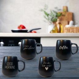 Jogo 4 Caneca Bojuda 260ml Porcelana Fosca para Cappuccino - Preta - 7