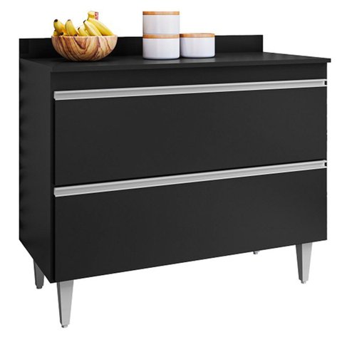 Balcão Multiuso para Cozinha com Tampo 2 Portas Diamante Preto