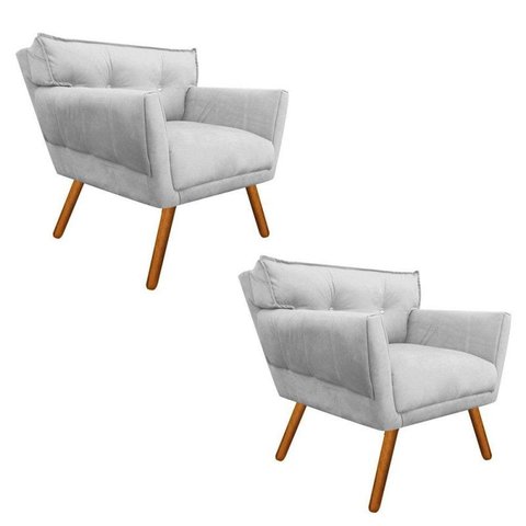 Kit 2 Poltrona Decorativa Anitta Suede Cinza Strass - D'Rossi