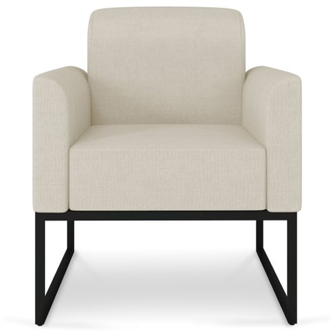 Poltrona Decorativa Isabella Base Industrial Linho Bege/Preto Gran Belo