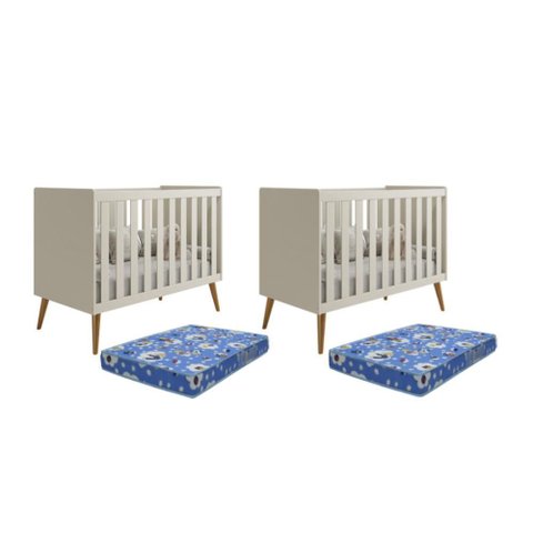 Kit Gêmeos Berço Americano Isis Areia com Colchões Baby Physical - Reller Móveis