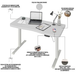 Mesa com Regulagem de Altura Elétrica para Escritório Home Office Aurum A02 Branco - Lyam Decor - 4 Mesa com Regulagem de Altura Elétrica para Escritório Home Office Aurum A02 Branco - Lyam Decor - 4