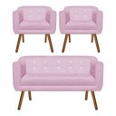 Ver imagem 1 de Kit Namoradeira 02 Lugares e 02 Poltronas Julia Suede Rosa Bebê com Strass - D'Rossi
