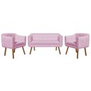 Ver imagem 2 de Kit Namoradeira 02 Lugares e 02 Poltronas Julia Suede Rosa Bebê com Strass - D'Rossi
