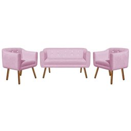 Kit Namoradeira 02 Lugares e 02 Poltronas Julia Suede Rosa Bebê com Strass - D'Rossi - 2