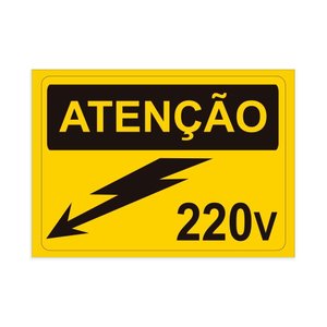 Placa de Sinalização Atenção 220 Volts em Pvc