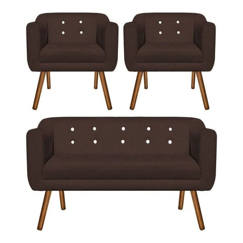 Kit Namoradeira 02 Lugares e 02 Poltronas Julia Suede Marrom com Strass - D'Rossi