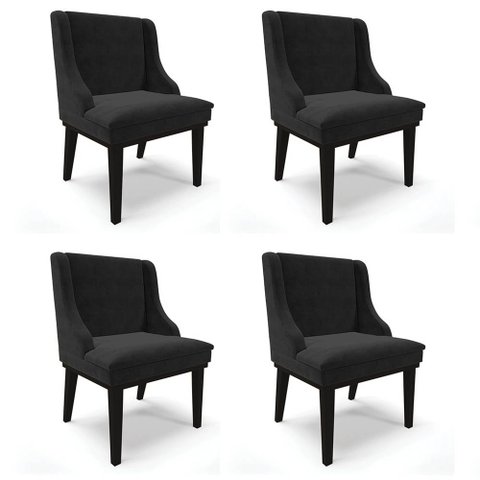 Kit 4 Cadeiras Estofadas para Sala de Jantar Base Fixa de Madeira Preto Lia Suede Preto - Ibiza