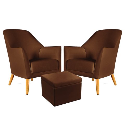 Kit 2 Poltronas Orion com Puff Quasar Courino Marrom Aradecor