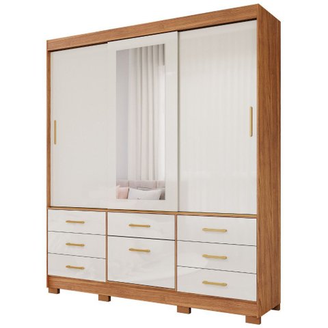 Guarda Roupa Lais 3 Portas Correr 7 Gavetas com Espelho Mdf