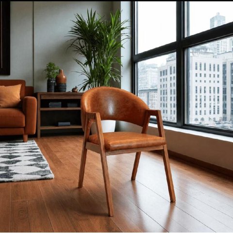 Cadeira Luisa Estofada para Mesa de Jantar em Corino Ocre
