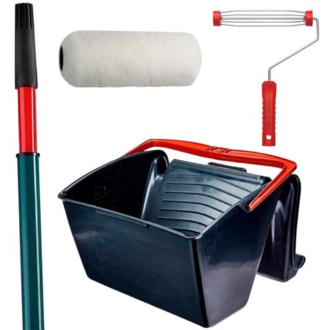 Rolo Pele de Carneiro 23cm + Suporte Garfo 23cm +caçamba 12l + Cabo Extensor 2m