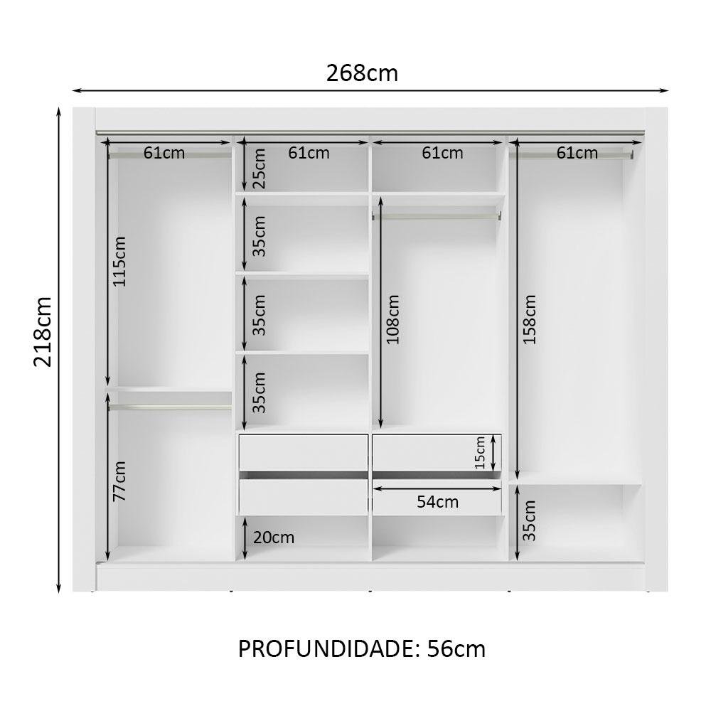 Guarda-roupa Casal Madesa Montana 4 Portas de Correr com Espelho - Branco - 10