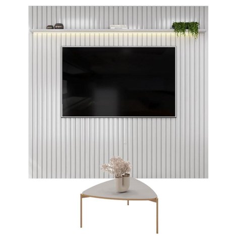 Painel para TV Trento 250 Ripado Bali LED com Mesa de Centro Lina-DJ Móveis