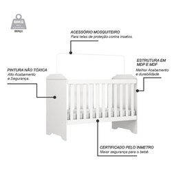 Berço Americano Mini Cama Mel e Cômoda Infantil Duda Branco Brilho com Colchão Ortobom – Phoenix Bab - 5