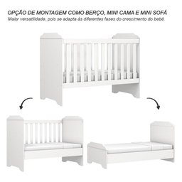 Berço Americano Mini Cama Mel e Cômoda Infantil Duda Branco Brilho com Colchão Ortobom – Phoenix Bab - 7