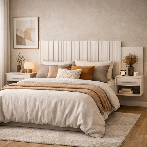 Cabeceira Bariloche Flex Regulável Casal Queen 2 Mesas Suspensas Painel Ripado:branco