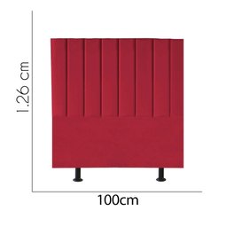 Kit Cabeceira Carla e Calçadeira Industrial 100cm Solteiro Box Ferro Prata Suede Vermelho - Amey Dec - 4