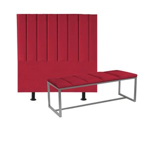 Kit Cabeceira Carla e Calçadeira Industrial 100cm Solteiro Box Ferro Prata Suede Vermelho - Amey Dec