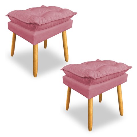 Kit 2 Puffs Decorativo Opala Suede Rosa Pés Palito Dal Poz Estofados