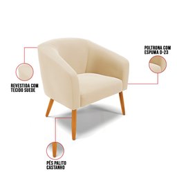 Poltrona Decorativa Stella Suede Bege Pés Palito - D'rossi - 7