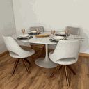 Ver imagem 4 de Mesa de Jantar Saarinen Oval 180x100 Cm Tampo Mdf Marmorizado Calacata Base Off White Tampo Mdf Marm
