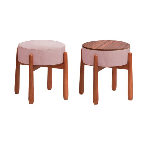 Puff Decorativo Redondo Luxo - Tecido Cereja
