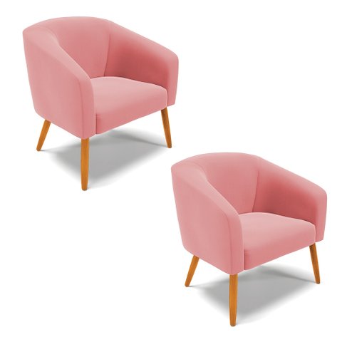 Kit 2 Poltronas Decorativa Stella Suede Rose Pés Palito - D'Rossi