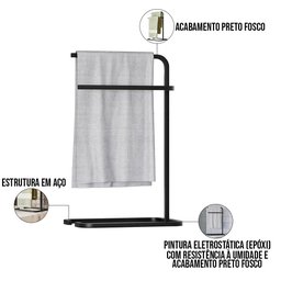 Kit Lixeira Tampa 6l Nara e Porta Toalha Eva para Pia Bancada Lavabo Aço D01 Preto - Inoviza - 7