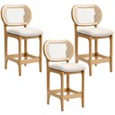 Ver imagem 1 de Kit 3 Banquetas Baixa Bar Cozinha Sala de Jantar Betta L02 Mel Tela Linho Cru - Lyam Decor