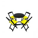 Ver imagem 1 de Conjunto Mesa Dobrável com 4 Cadeiras Preto Estofado Amarelo Redonda