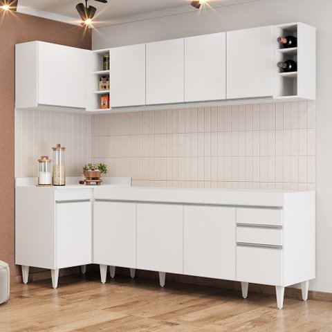 Armário de Cozinha Modulado de Canto Direito 5 Peças Cp43 Balcão sem Tampo Branco - Lumil Lumil Móve