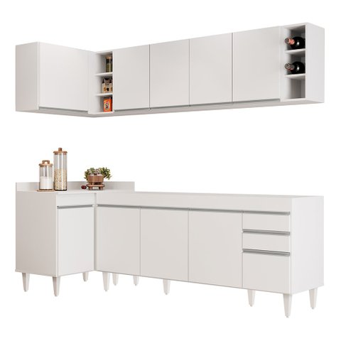 Armário de Cozinha Modulado de Canto Direito 5 Peças Cp43 Balcão sem Tampo Branco - Lumil Lumil Móve