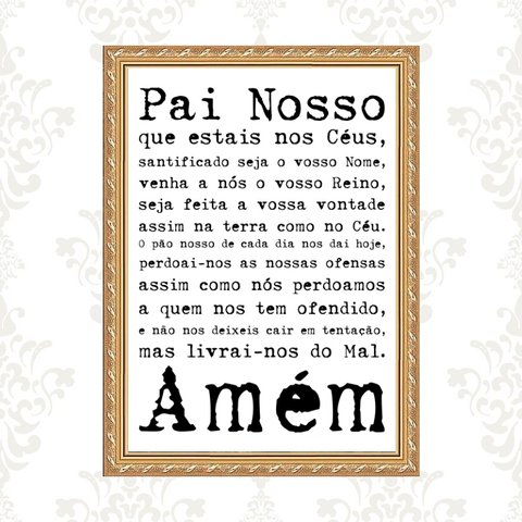 Quadro Moldura Dourada Oração Pai Nosso 24x18cm:com Vidro