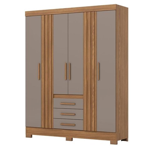 Guarda Roupa Alex4 Portas 3 Gavetas com Pés em Abs Nature Avelã - Henn - Briz