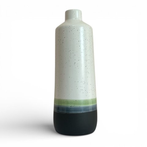 Garrafa Decorativa em Cerâmica Branca e Verde Tilos 31cm Altura