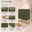 Ver imagem 4 de Mesa de Cabeceira Lumia com 2 Gavetas Detalhe Ripado Base de Aço Industrial Verde/Dourado Lh Móveis