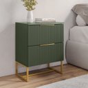 Ver imagem 1 de Mesa de Cabeceira Lumia com 2 Gavetas Detalhe Ripado Base de Aço Industrial - Verde/ Pé Dourado