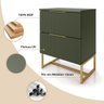 Mesa de Cabeceira Lumia com 2 Gavetas Detalhe Ripado Base de Aço Industrial - Verde/ Pé Dourado - 8