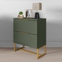 Ver imagem 2 de Mesa de Cabeceira Lumia com 2 Gavetas Detalhe Ripado Base de Aço Industrial - Verde/ Pé Dourado