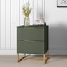 Mesa de Cabeceira Lumia com 2 Gavetas Detalhe Ripado Base de Aço Industrial - Verde/ Pé Dourado - 3