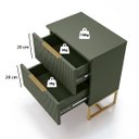Ver imagem 5 de Mesa de Cabeceira Lumia com 2 Gavetas Detalhe Ripado Base de Aço Industrial - Verde/ Pé Dourado
