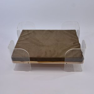Cama em Madeira Teca com Estofado e Acrílico para Pets