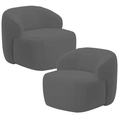 Kit 02 Poltronas Decorativa Fixa Orgânica para Sala Living Barolo L06 Veludo Grafite - Lyam Decor