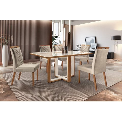 Sala de Jantar Moderna com 6 cadeiras 1,80x1,0m - Claire - Requinte Salas